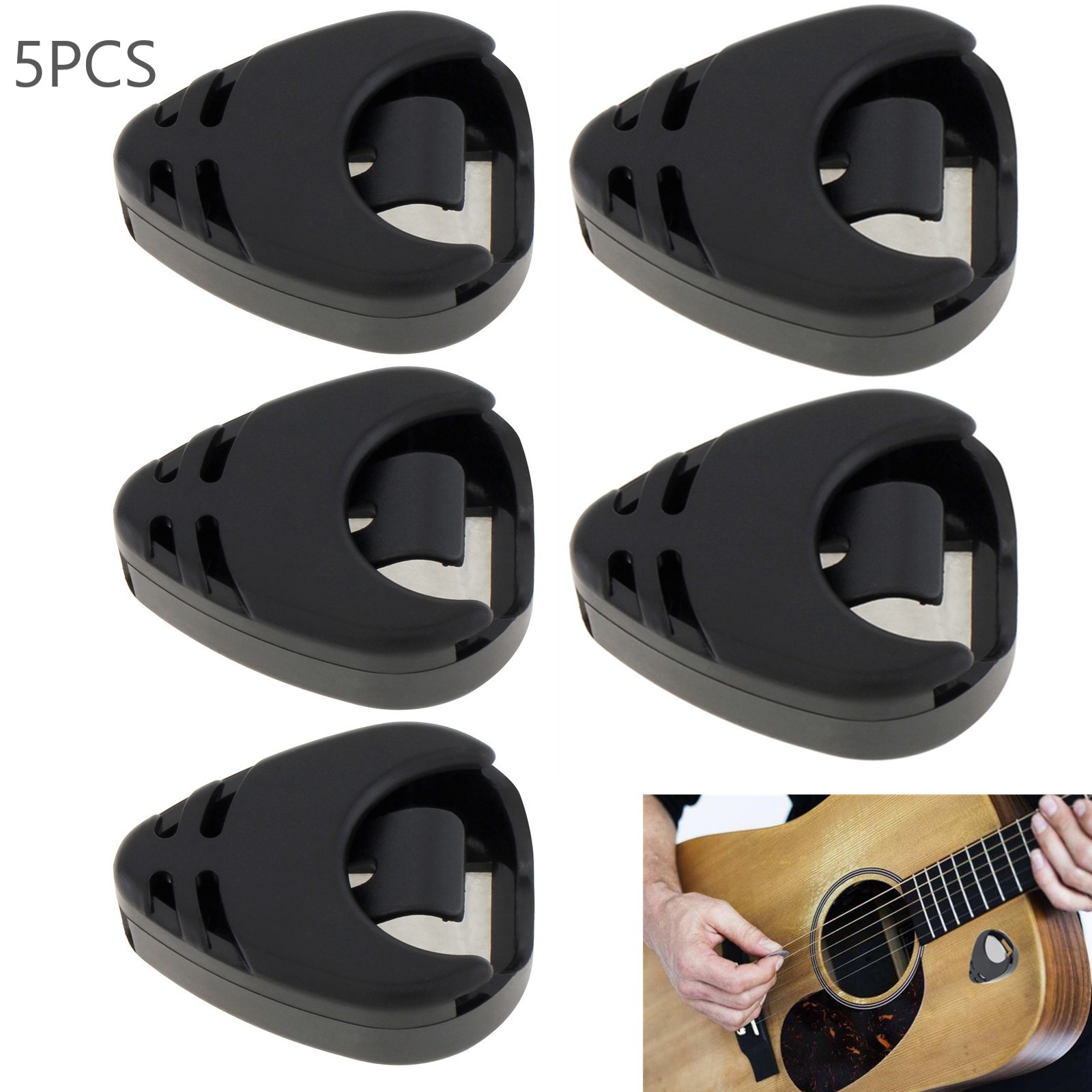 Electric Guitar Pick Pack - 5 個ギターピックホルダープラスチックスティックオンギターピックケースエレキギターアクセサリーベースウクレレ用