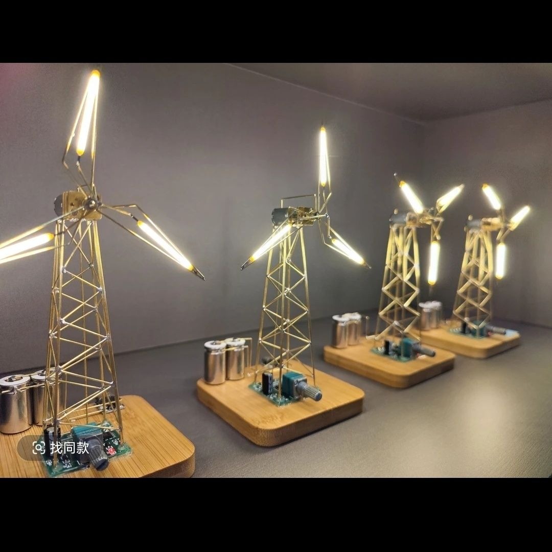 Audio Music Visualizer - DIY工業用風力タービンランプ デスクトップ回転式鉄塔 クリエイティブランプ ブループリント テーブルデコレーション