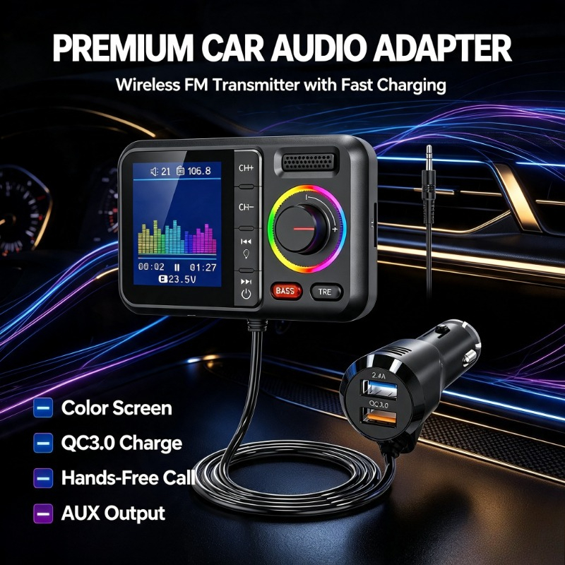 Audio Music File - 車載ワイヤレスオーディオアダプター、QC3.0 AUXユニット、通勤時のMP3音楽ファイルの高速読み込みに最適