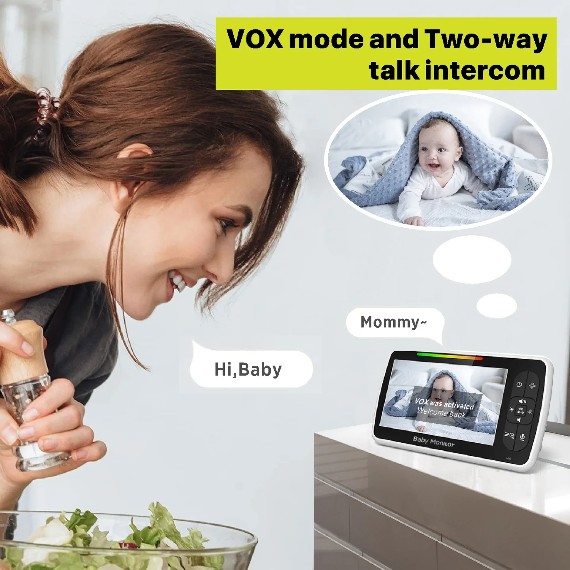 5.0インチビデオベビーモニター、PTZカメラ付き、2Xズー - Audio Music To Video のレビューと価格