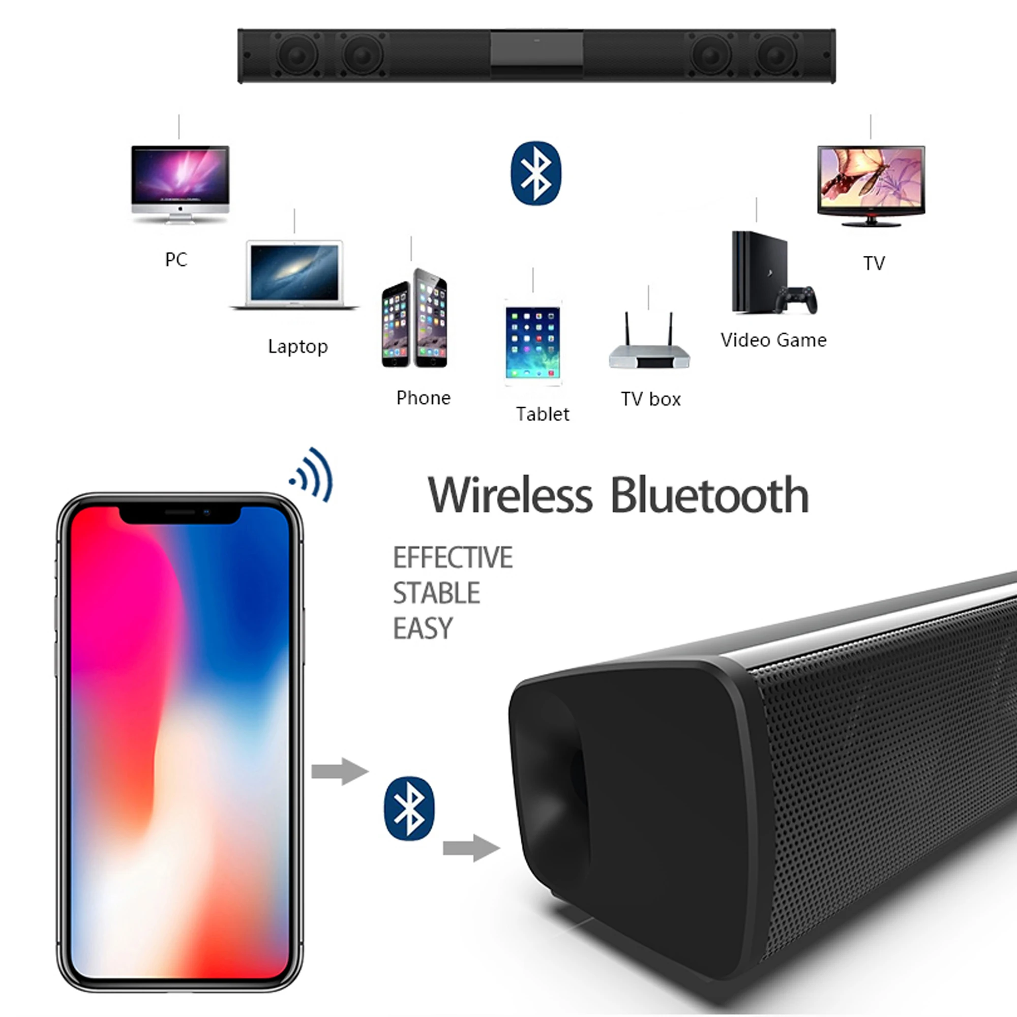 Bluetoothワイヤレスサウンドバー,40W,ホームシア - Audio Music Generator のレビューと価格